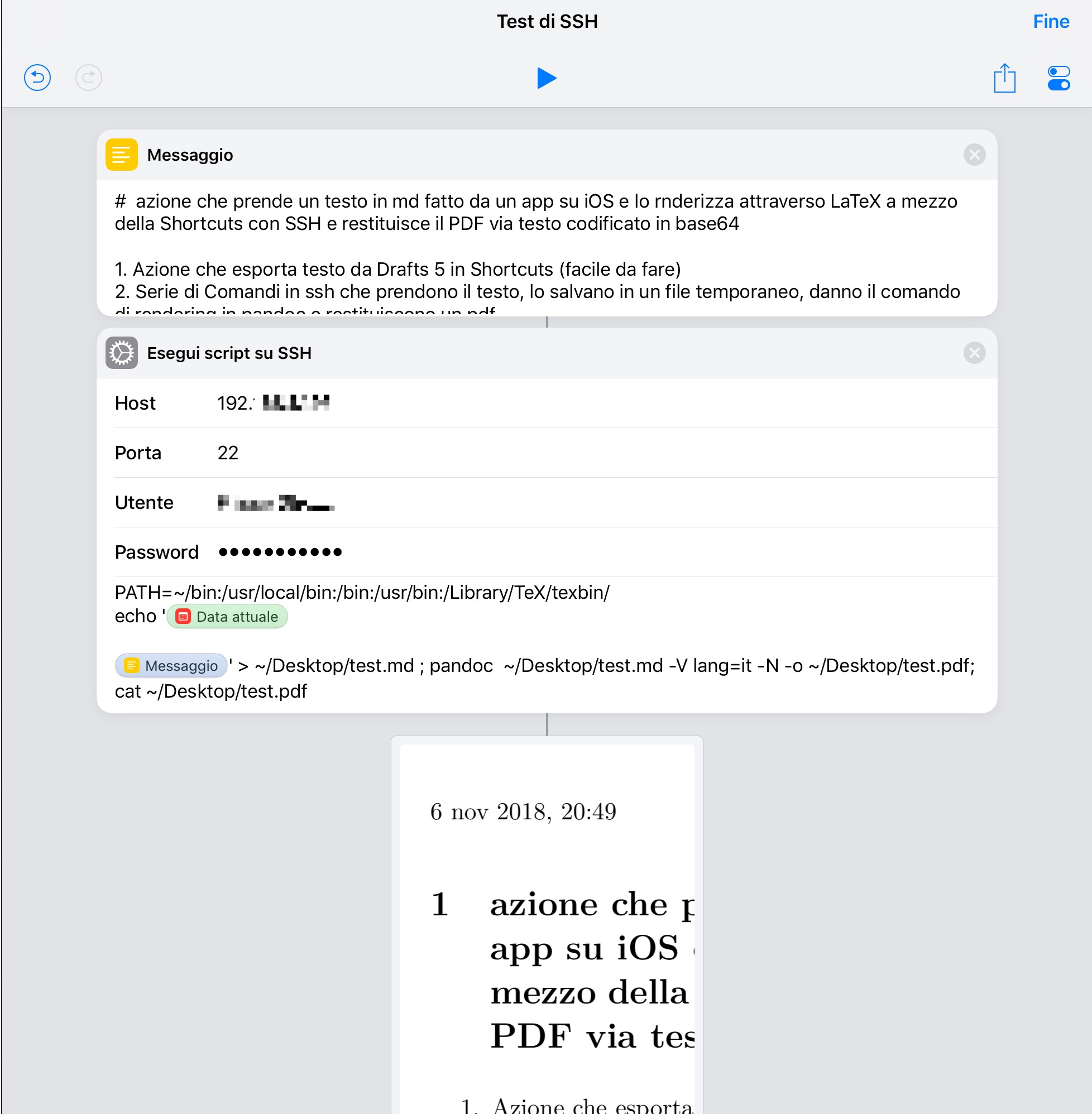 test del comando rapido via SSH