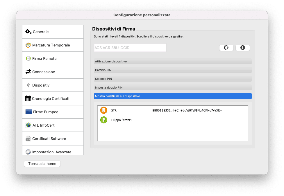 Visualizzazione del mio dispositivo CNS e di firma con Dike 6