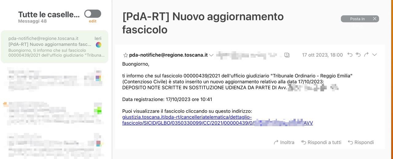 Esempio notifica email in AirMail