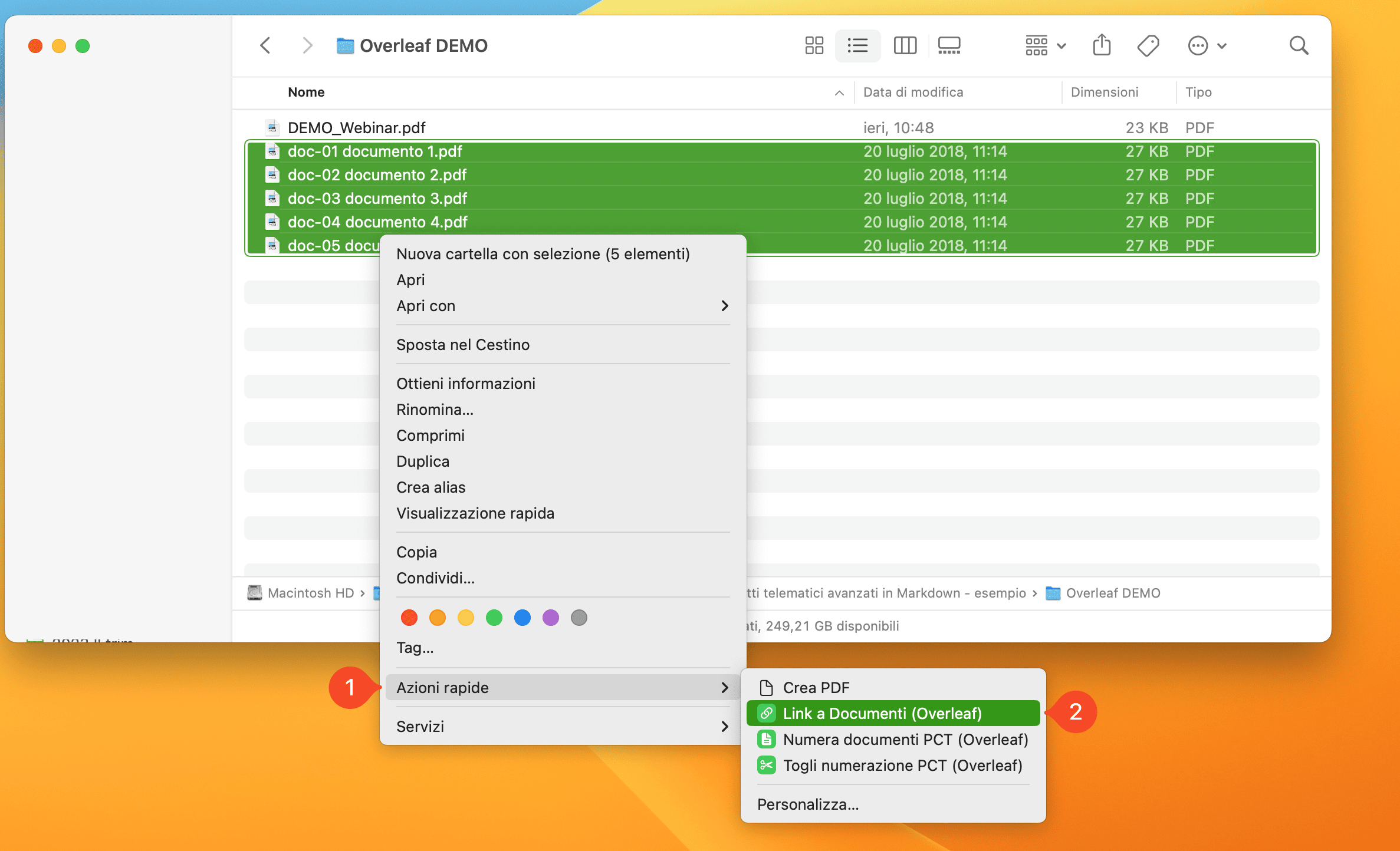Esempio di file per cui creare le variabili con il comando rapido