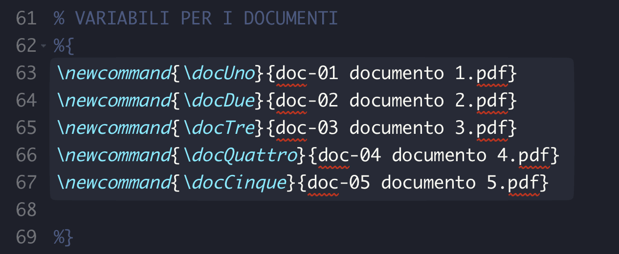 Esempio nell’editor di Overleaf del testo salvato negli appunti dal comando rapido