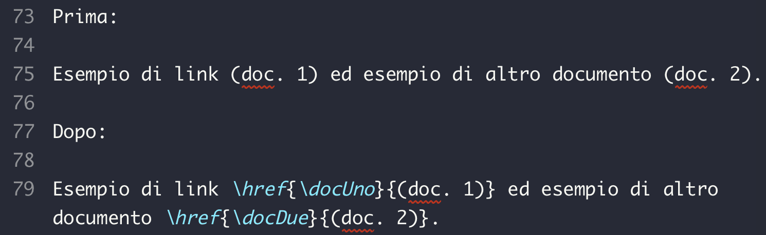 Esempio del secondo comando rapido e della regex di creazione dei link