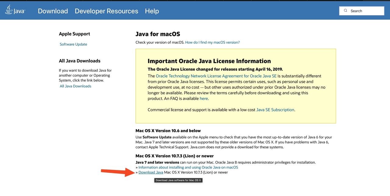Pagina di download di JAVA – mentre sto scrivendo questo articolo