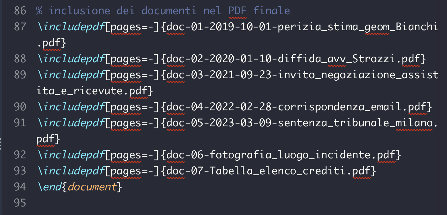 Esempio di PDF inclusi nel documento LaTeX
