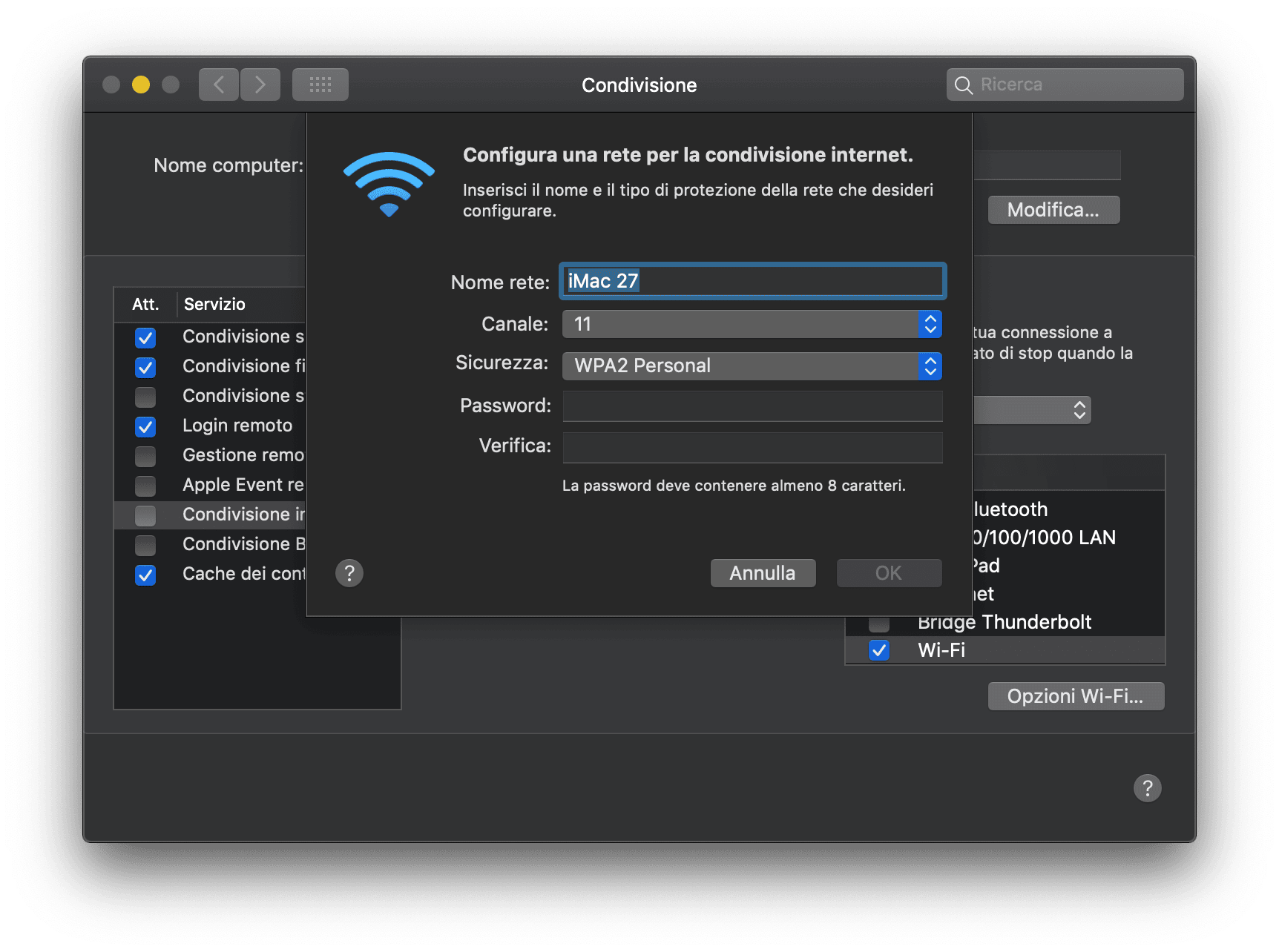  Configurazione rete Wi-Fi condivisa 